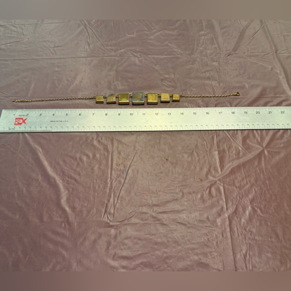 Vintage Y2K Gold Necklace w/Square Amber/Orange Stones 18” - Picture 5 of 8